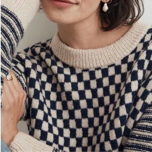 Madewell Navy and Cream Checkered Sweater Small